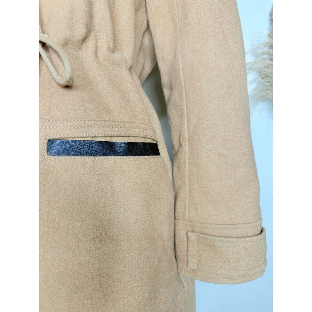 Abercrombie & Fitch Hooded Fur Trim Wool Toggle Peacoat Parka Womens M Camel Tan - Picture 7 of 13